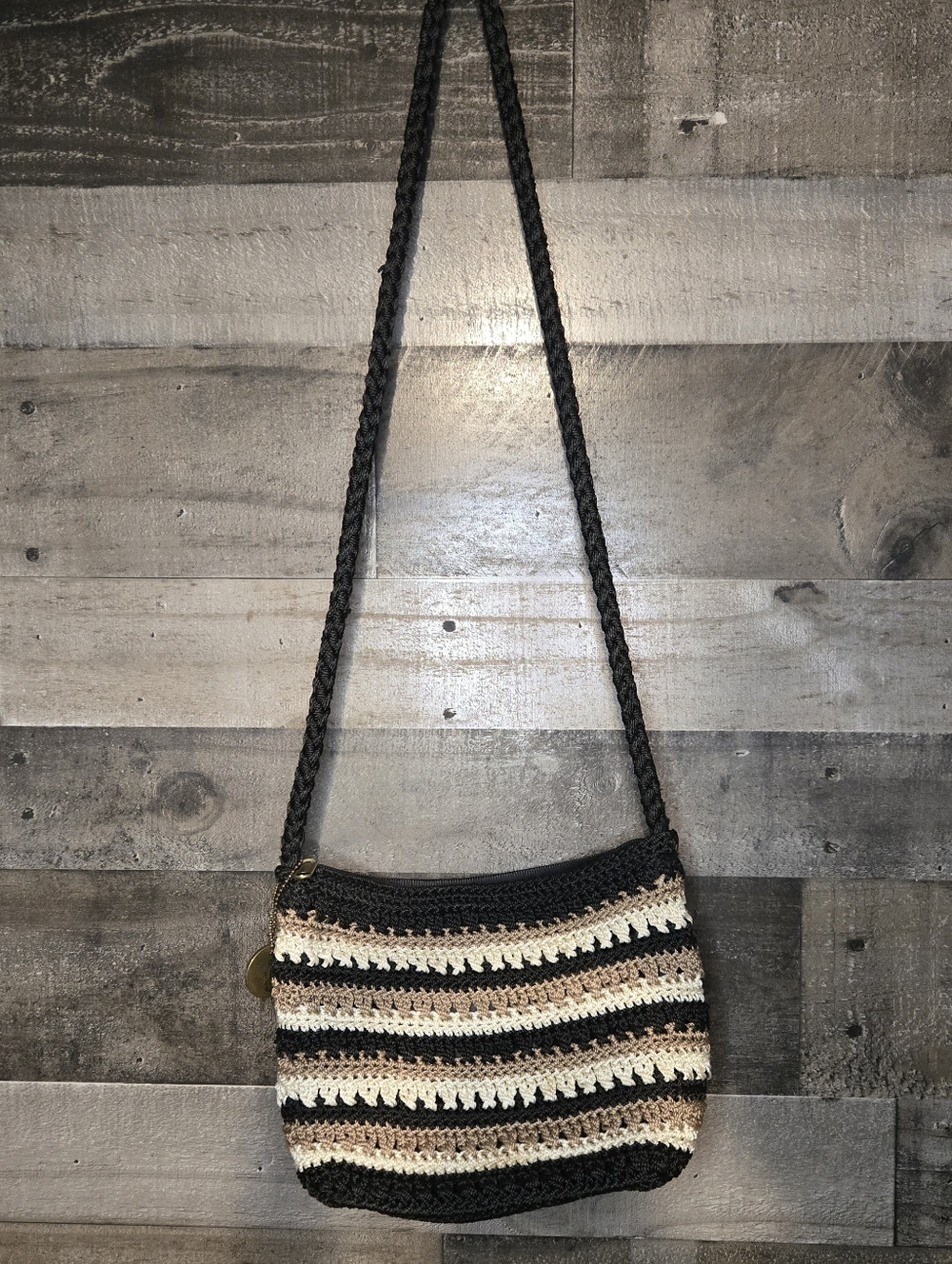 The Sak Woven Crocket Knit Striped Crossbody Bag